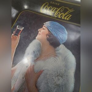 Vintage Coca-Cola Serving Tray with Elegant Woman Artwork - Black & Blue